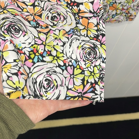 Talbots Womens Pants 12 Black Pink Side Zip Floral Straight Leg Bright Cheerful - Picture 6 of 10